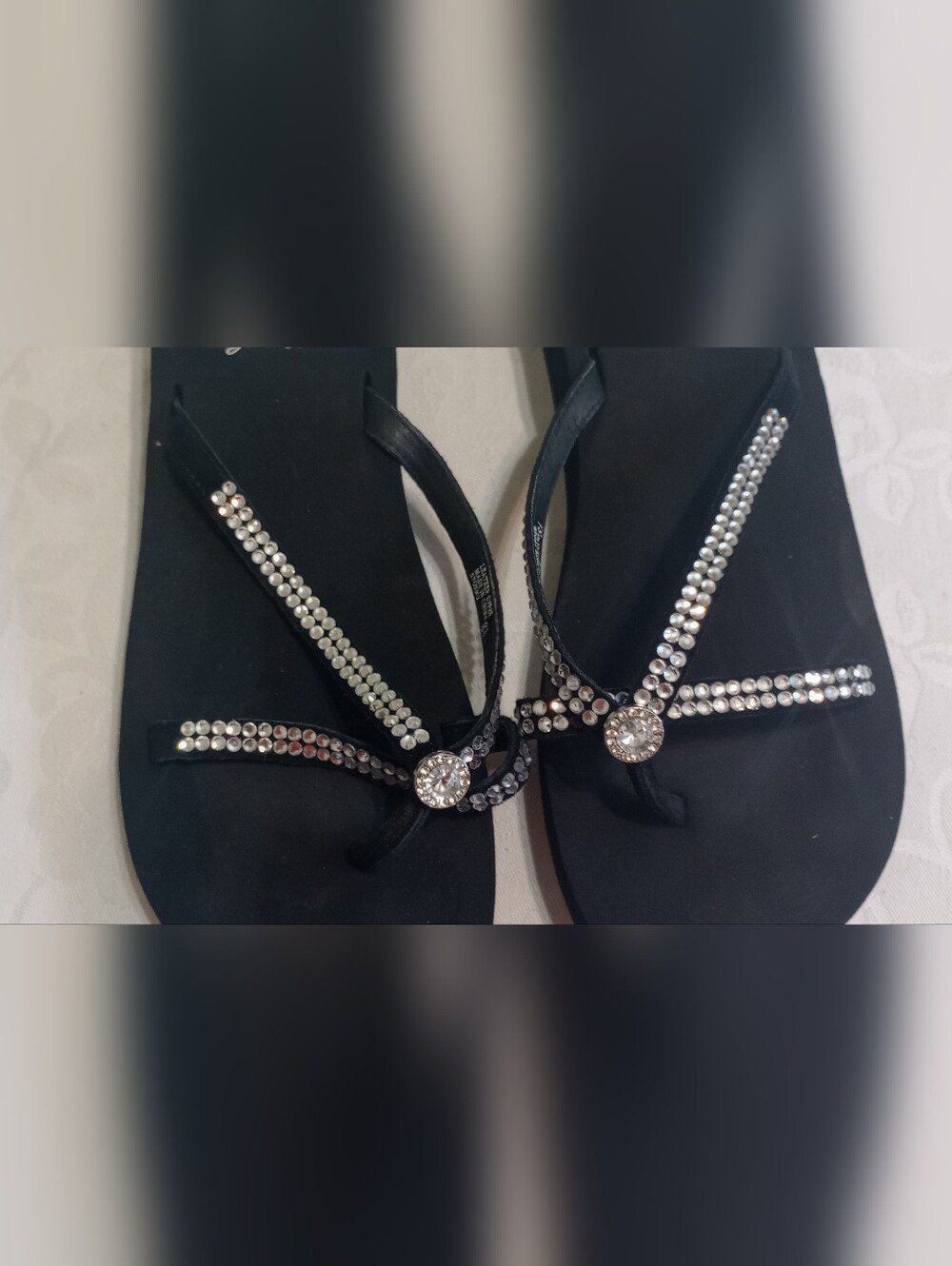 Yellow Box Black Rhinestone Embellished Flip Flop Sandals - Picture 3 of 6